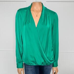 Banana Republic, Women’s Medium Emerald Green Faux Wrap Front Long Sleeve Blouse